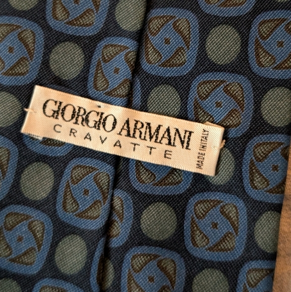 Giorgio Armani Blue and Brown Geometric Silk Tie - Picture 1 of 6